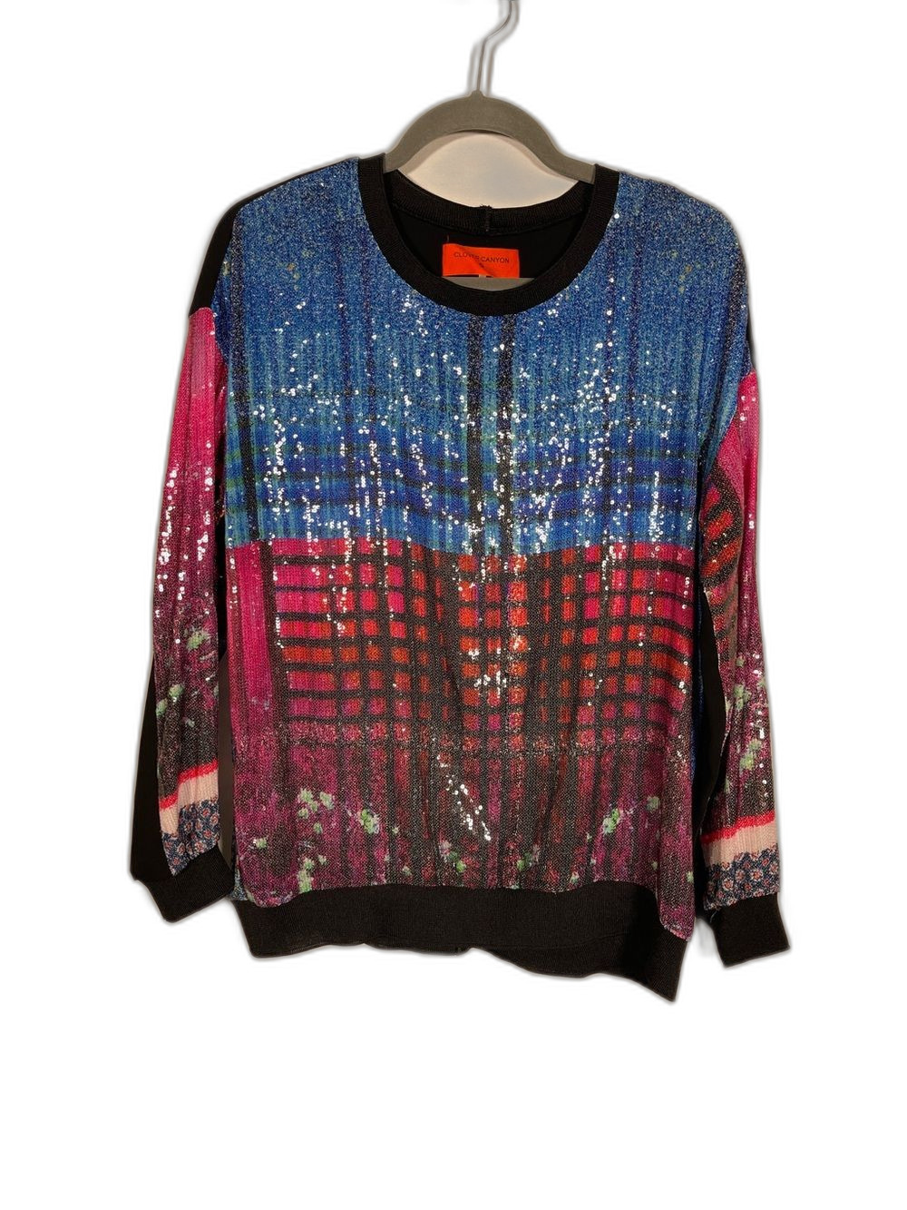CLOVER CANYON WOMENS MULTICOLOR BLUE PINK SEQUIN BLOUSE MEDIUM